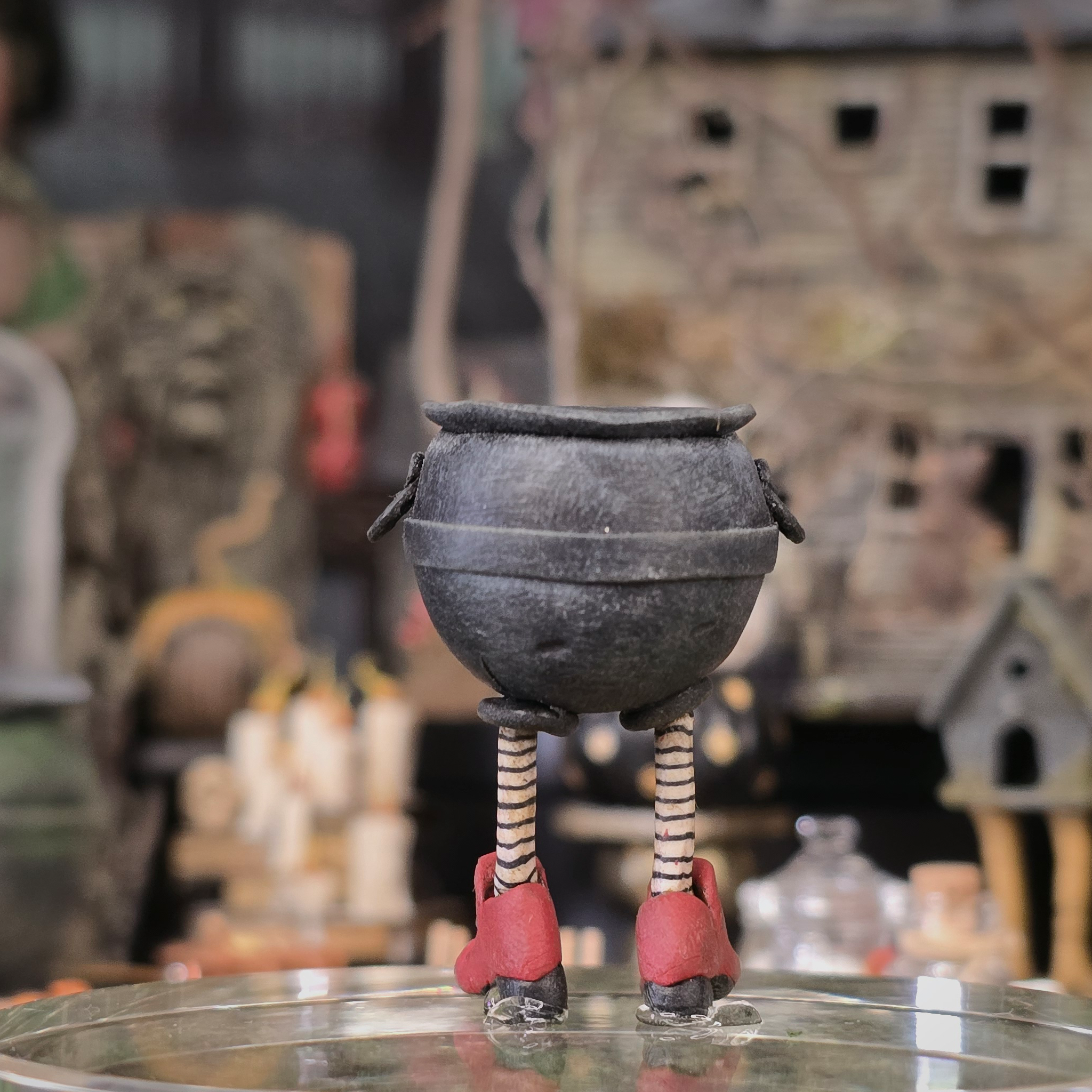Walking Cauldron by Georgia Marfels Hand Sculpted Clay OOAK Whimsical Halloween Miniature