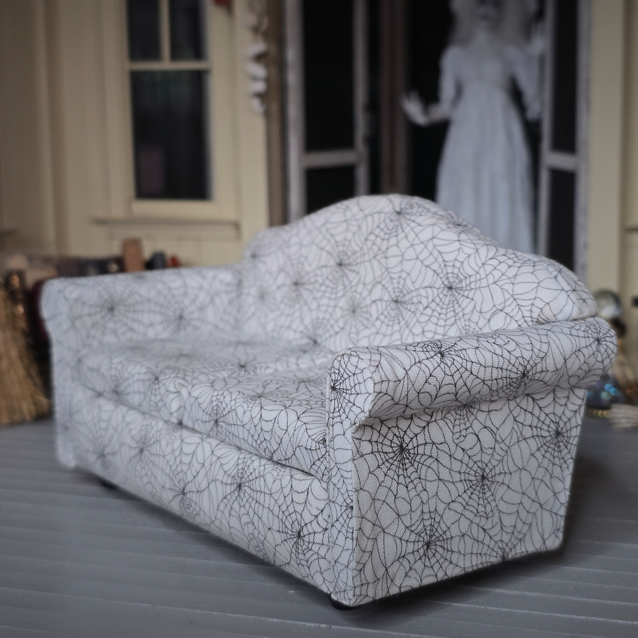 Gothic Spooky Halloween Spiderweb Sofa OOAK Artisan Upholstered Dollhouse Furniture
