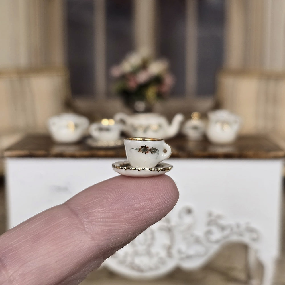 Nancy Duden Gilded Garland Holiday Tea Service for Two Dollhouse Miniature Set