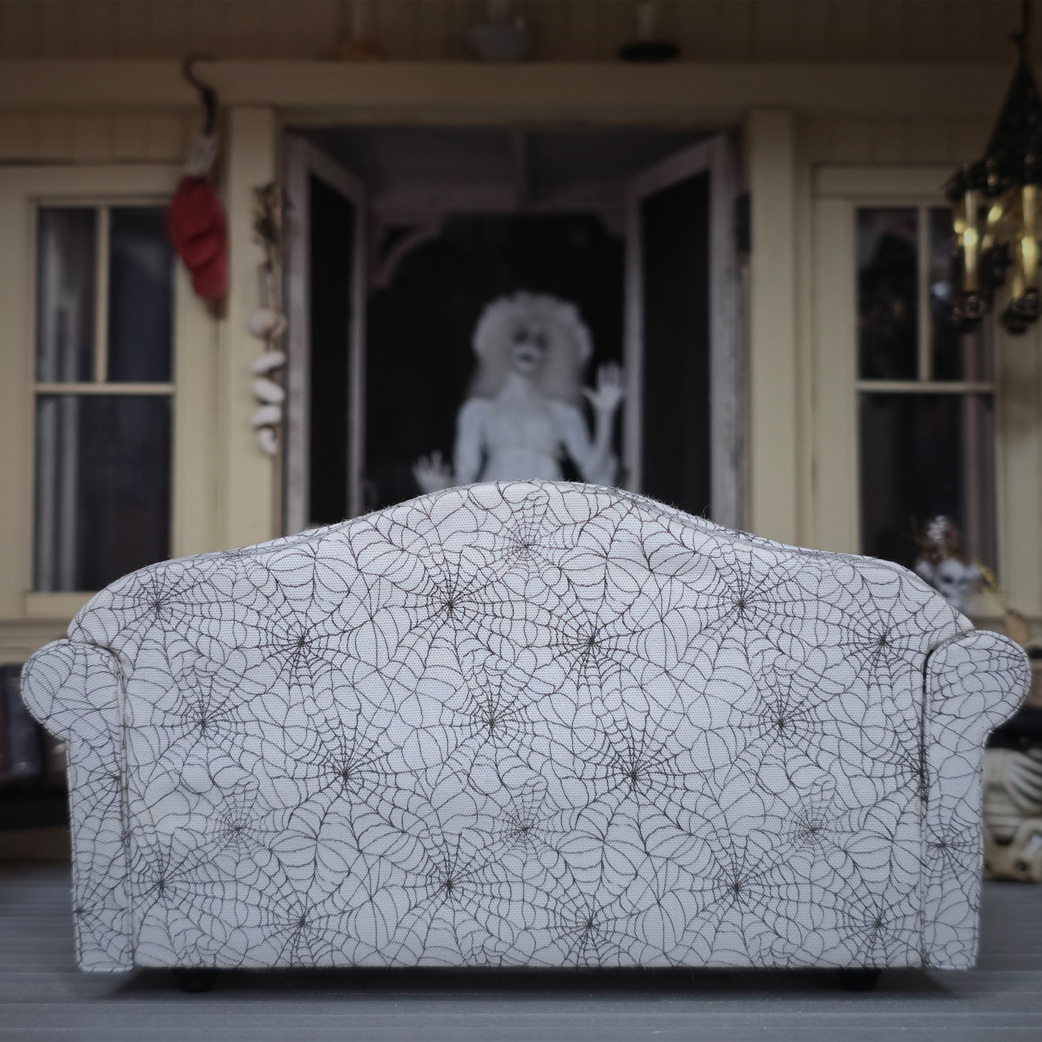 Gothic Spooky Halloween Spiderweb Sofa OOAK Artisan Upholstered Dollhouse Furniture