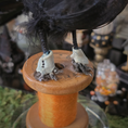 Load image into Gallery viewer, Raven Crow Bird Sculpture OOAK Sculpted Halloween Art on Vintage Thread Spool, Human Face
