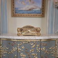 Load image into Gallery viewer, Underside with gold gilt details of the miniature dollhouse mantle clock
