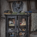 Load image into Gallery viewer, Black Wooden Halloween Curio Cabinet OOAK Miniature with Magical Contents & Gargoyle
