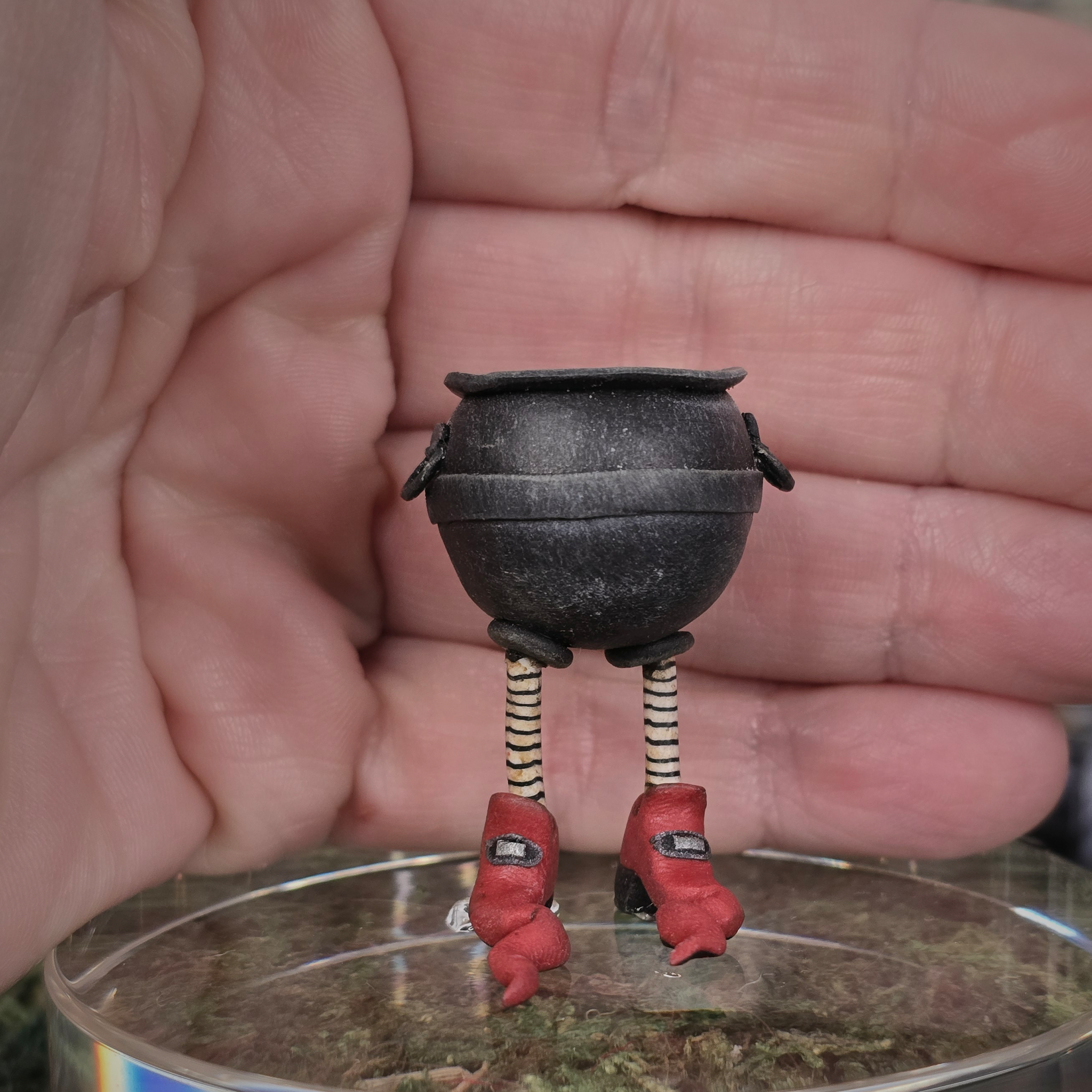 Walking Cauldron by Georgia Marfels Hand Sculpted Clay OOAK Whimsical Halloween Miniature
