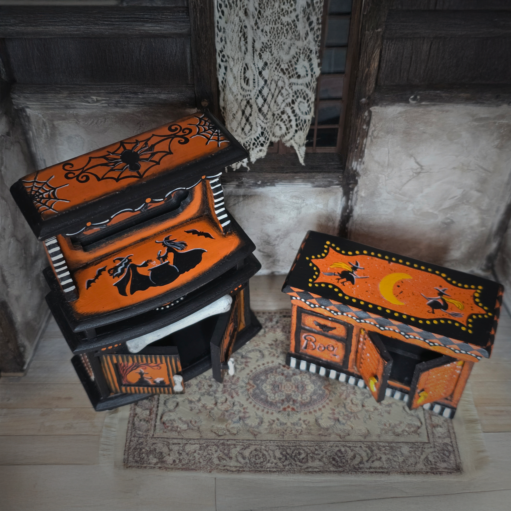 Hand-Painted Halloween Furniture Spooky OOAK Sideboard & Kitchen Hutch by Demy