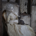 Load image into Gallery viewer, Hairless Spooky Sphynx Black Cat Statue OOAK Artisan Miniature Dollhouse Pet Figure (2011)
