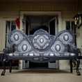Load image into Gallery viewer, OOAK Upholstered Halloween Skull Gothic Black Victorian Settee Signed W. Krenzke
