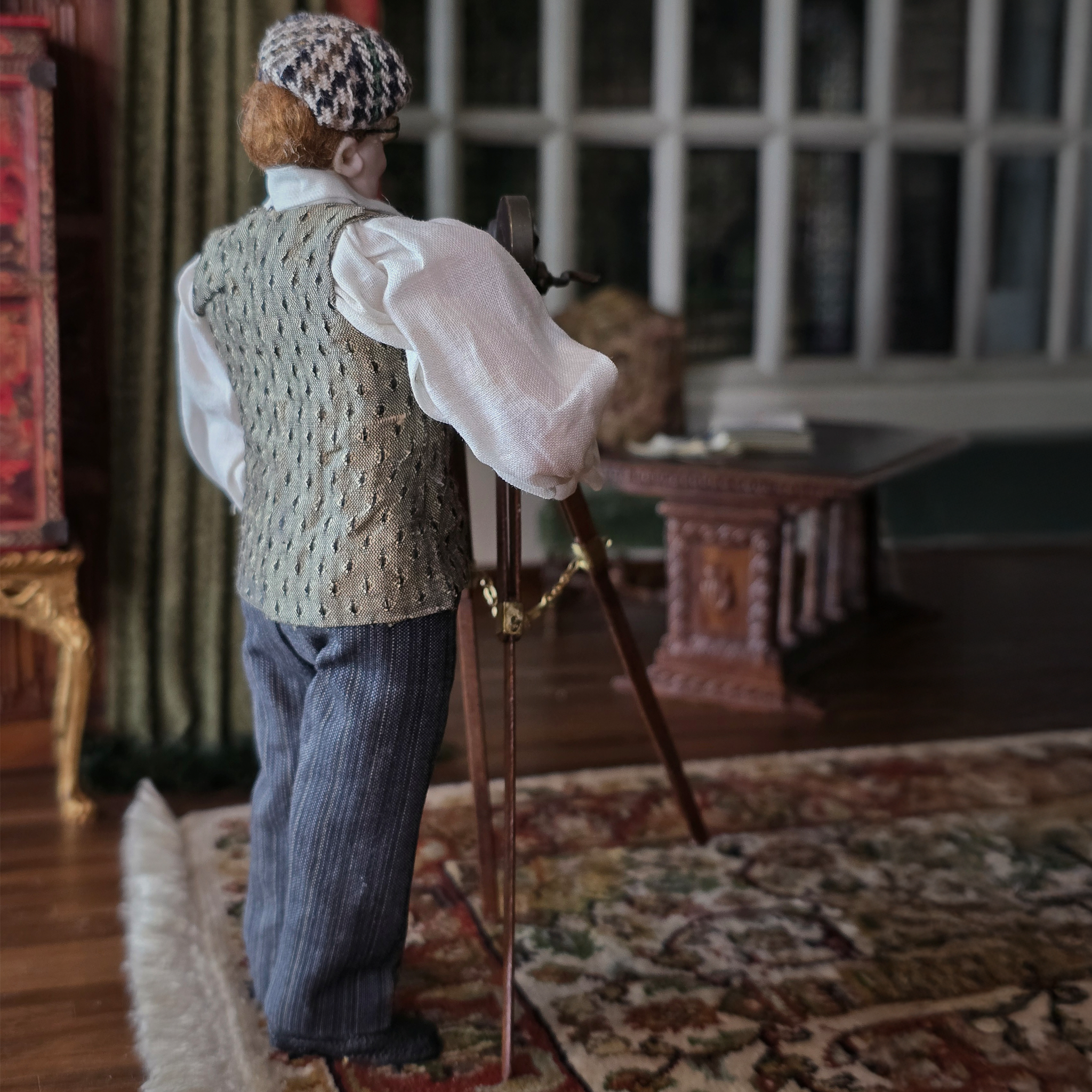 Actor Cecil B. DeMille & Camera Tripod Original Clay Dollhouse Man Doll