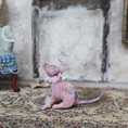 Load image into Gallery viewer, Hairless Spotted Sphynx Pink Grey Cat Spooky OOAK Artisan Miniature Dollhouse Pet Figure

