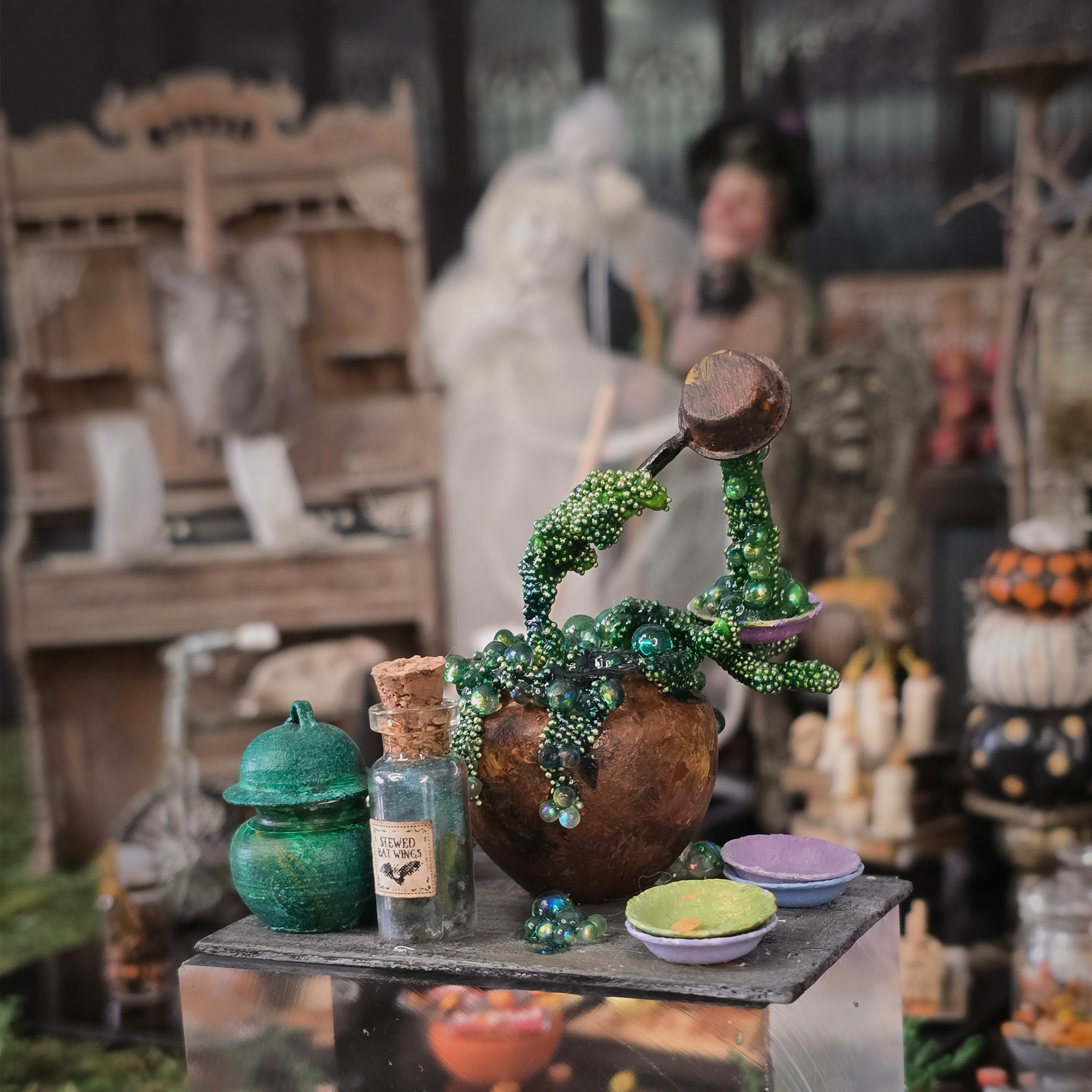 Magical Potion in Cauldron by Patricia Paul Hand Sculpted OOAK Whimsical Halloween Miniature (2015)