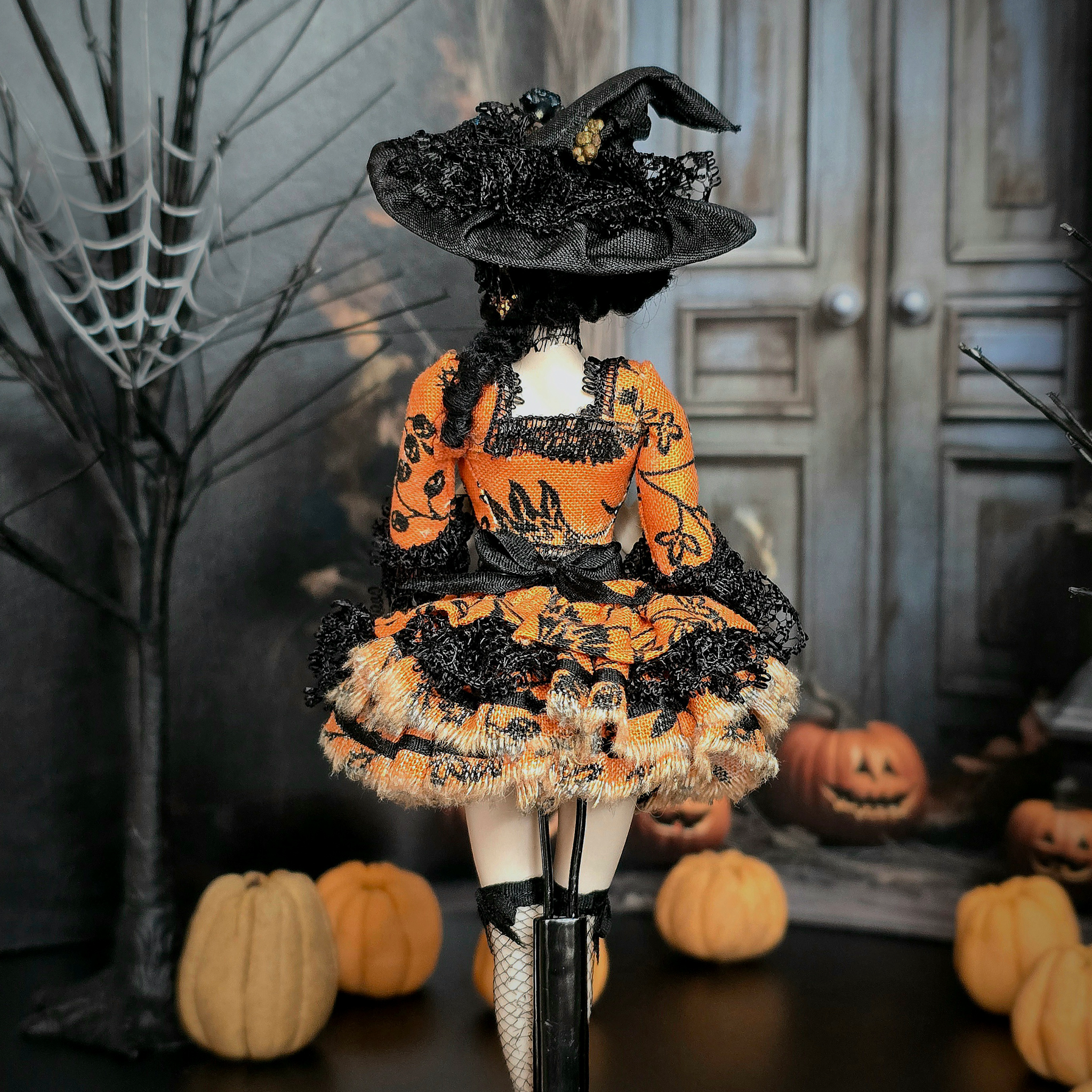 Halloween Witch One-of-a-Kind Porcelain Doll by Dana Burton for Magpie Miniatures