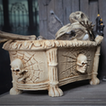 Load image into Gallery viewer, Clay Halloween Clawfoot Bathtub OOAK Miniature with Skeleton, Skulls & Candles
