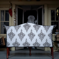 Load image into Gallery viewer, Signed Gothic Halloween Five Leg Victorian Sofa OOAK Skull Damask Custom Upholstered Bespaq
