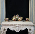 Load image into Gallery viewer, OOAK 8-Pc Burgundy Jewel-Toned Floral Mosaic Tea Set with Service for Two
