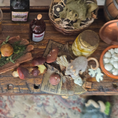 Load image into Gallery viewer, Miniature Rat with Fish OOAK Hand-Sculpted Clay Dollhouse Animal Figure
