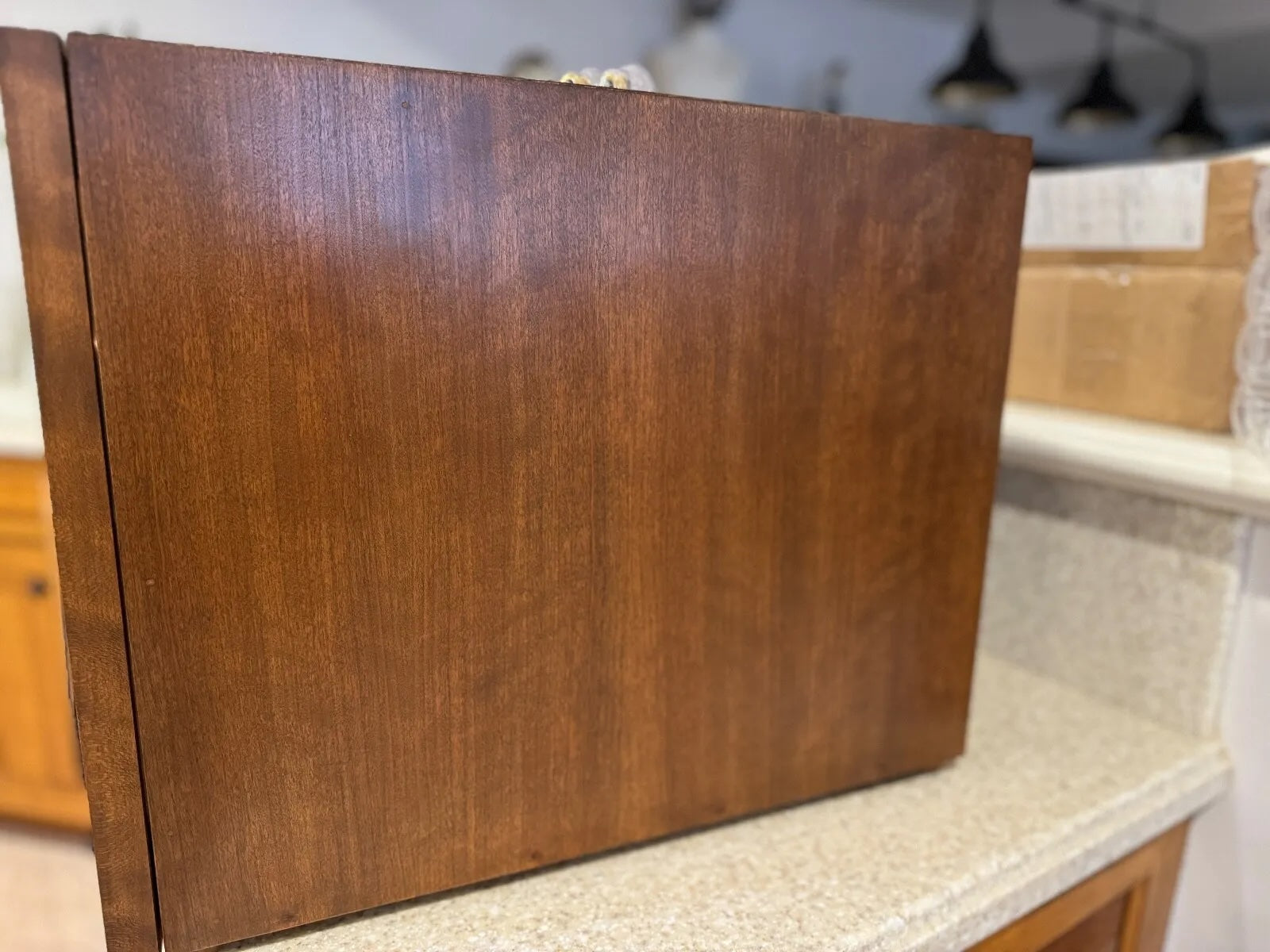 RARE Finished Custom Roger Gutheil c1984 Mahogany Living Room 1:12 Roombox OOAK, exterior side