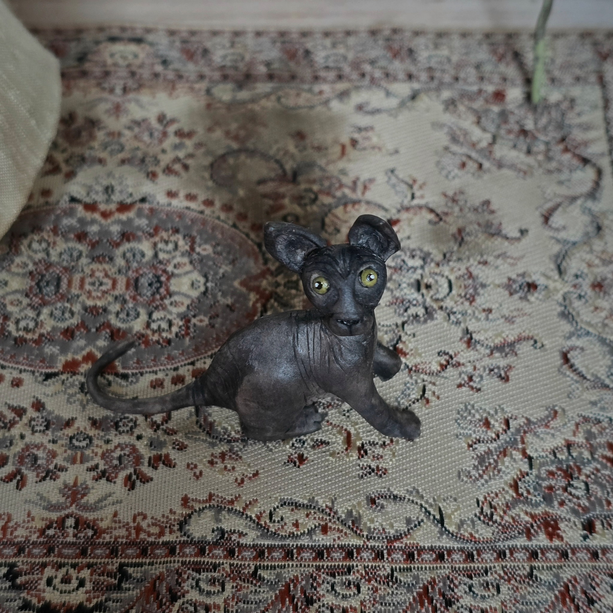Hairless Spooky Sphynx Black Cat Statue OOAK Artisan Miniature Dollhouse Pet Figure (2011)