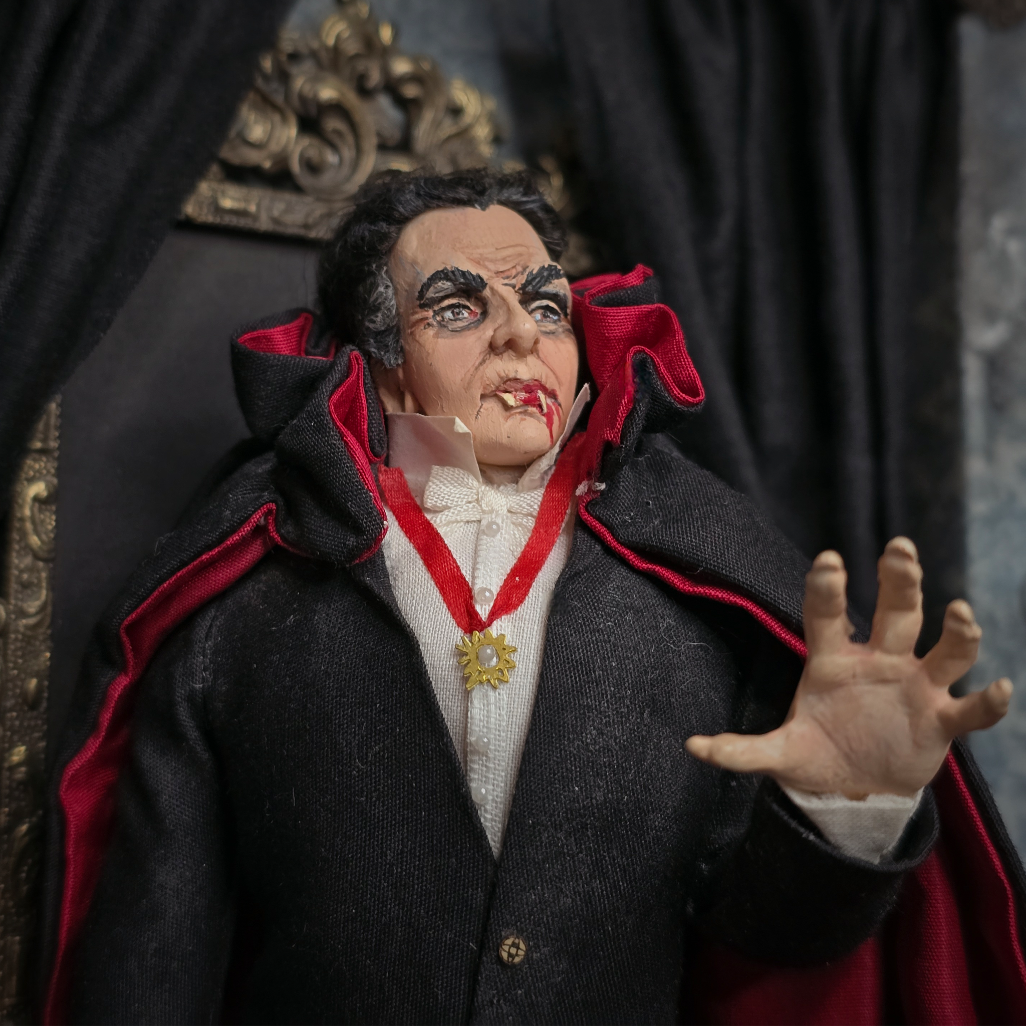 Count Dracula Miniature OOAK Hand-Sculpted Clay Vampire Character Doll by Marcia Backstrom