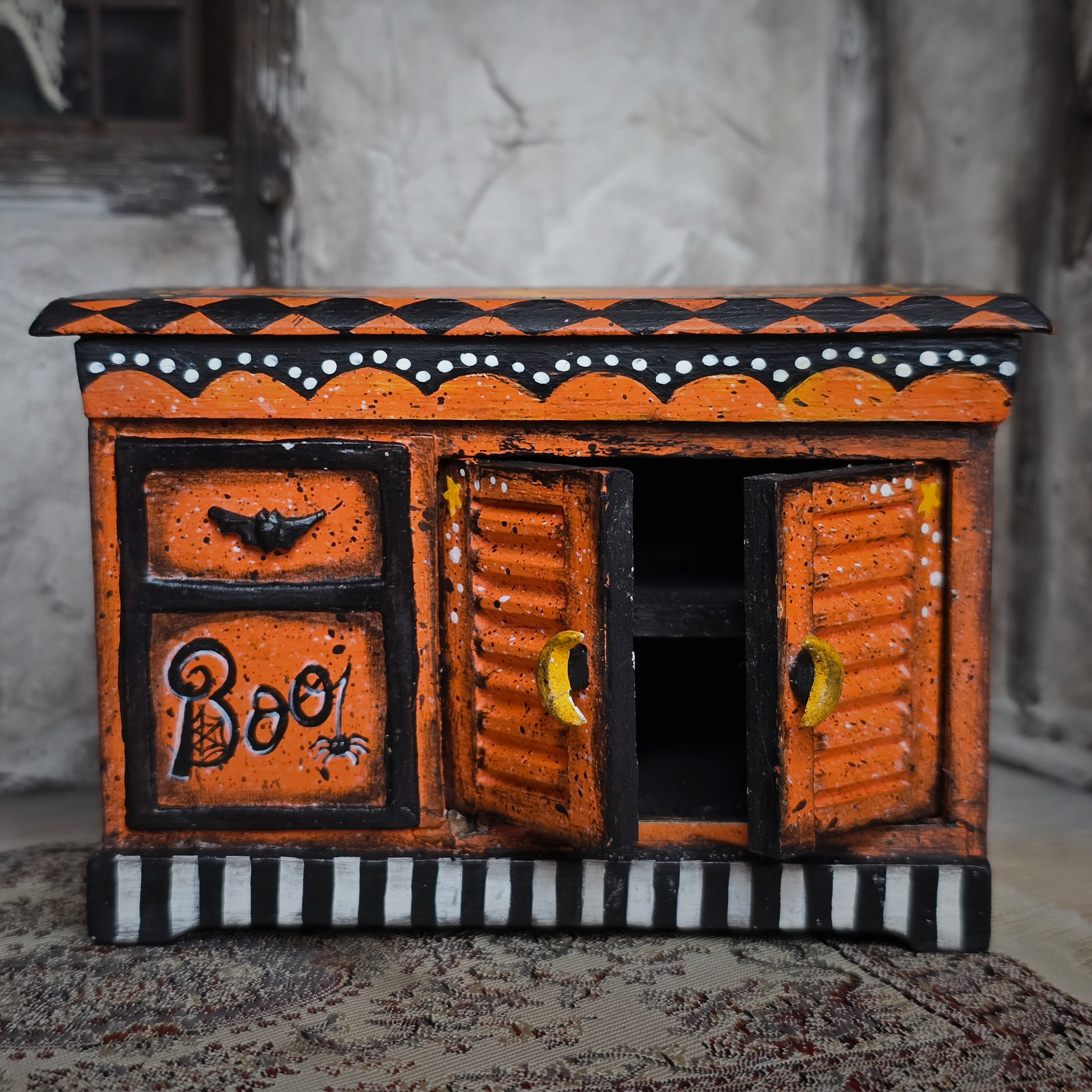 Hand-Painted Halloween Furniture Spooky OOAK Sideboard & Kitchen Hutch by Demy