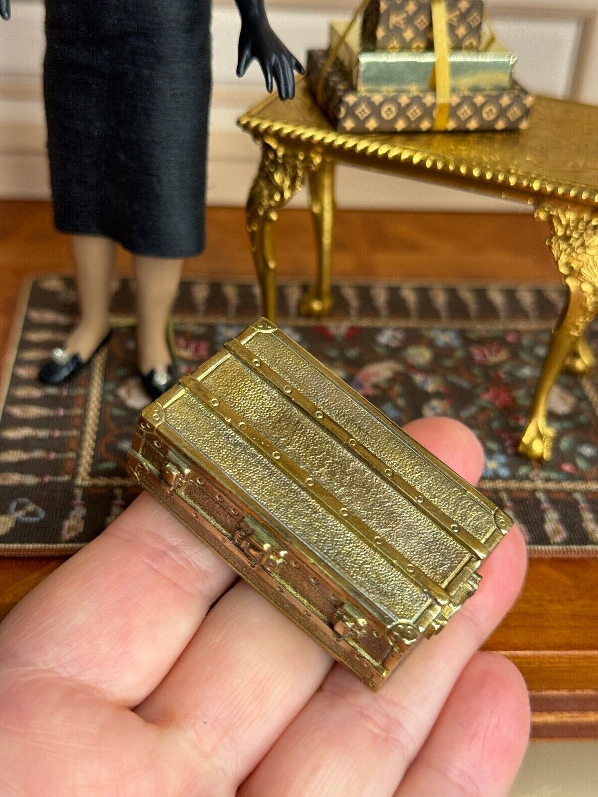 Louis Vuitton Brass Miniature Display Suitcase Trunk 1980s, top view