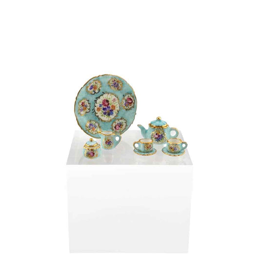 Beate Wickert OOAK Blue Sèvres Style Floral Medallion Tea Service for Two