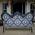 Load image into Gallery viewer, OOAK Upholstered Halloween Skull Gothic Black Victorian Settee Signed W. Krenzke
