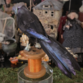 Load image into Gallery viewer, Raven Crow Bird Sculpture OOAK Sculpted Halloween Art on Vintage Thread Spool, Human Face
