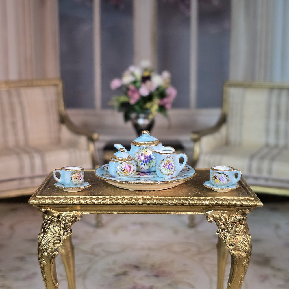 Beate Wickert OOAK Blue Sèvres Style Floral Medallion Tea Service for Two