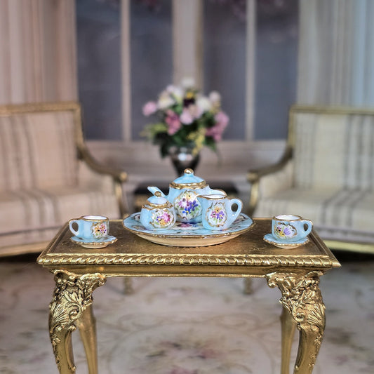 Beate Wickert OOAK Blue Sèvres Style Floral Medallion Tea Service for Two