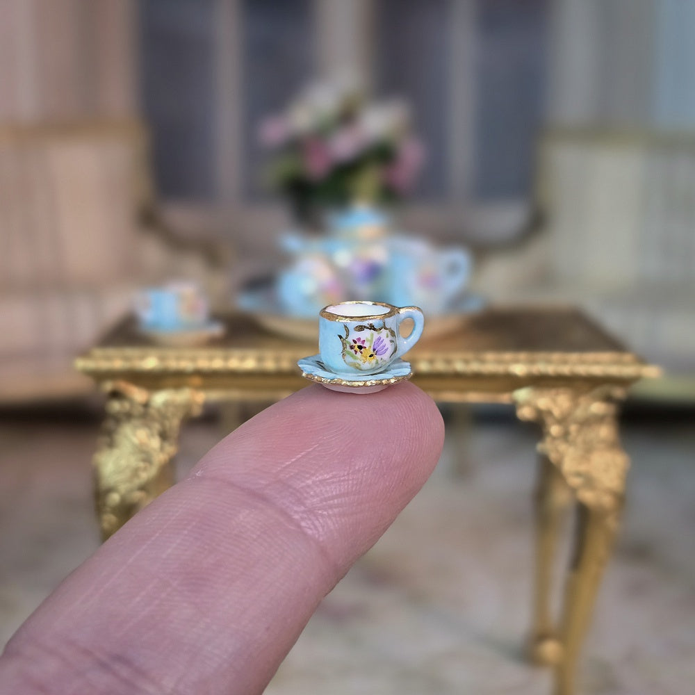 Beate Wickert OOAK Blue Sèvres Style Floral Medallion Tea Service for Two