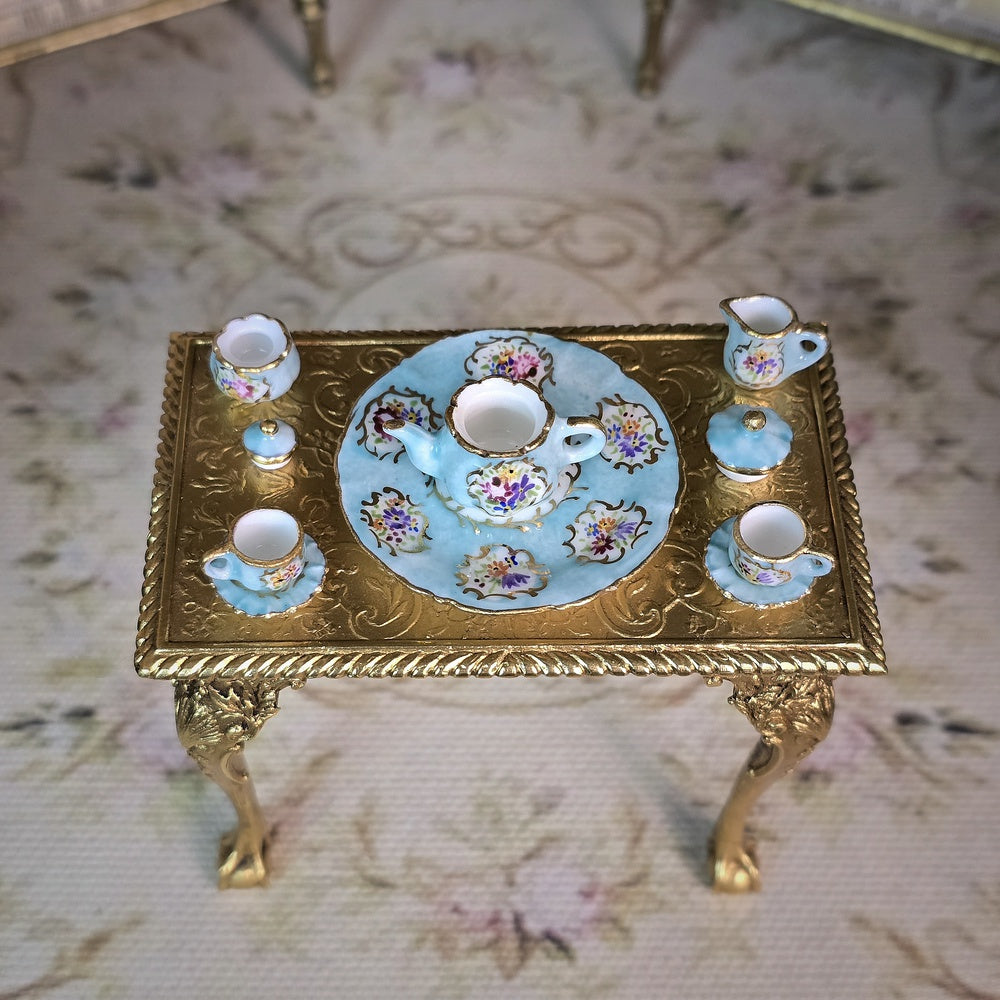 Beate Wickert OOAK Blue Sèvres Style Floral Medallion Tea Service for Two