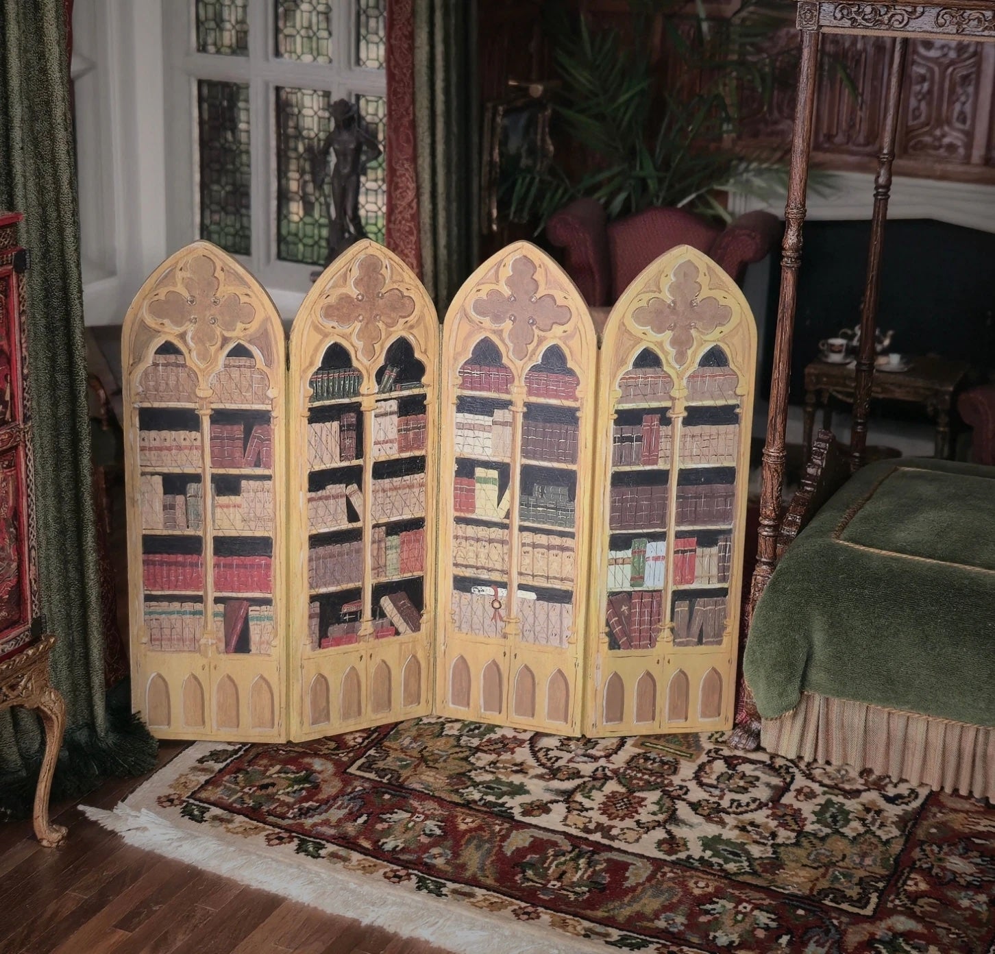 RARE Charlotte Hunt 1992 Hand-Painted Wooden Cathedral Library Screen
