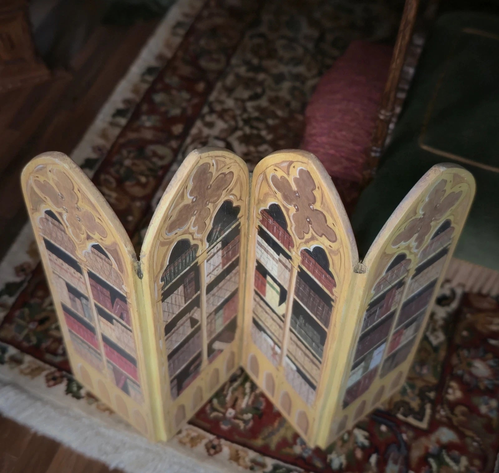 RARE Charlotte Hunt 1992 Hand-Painted Wooden Cathedral Library Screen