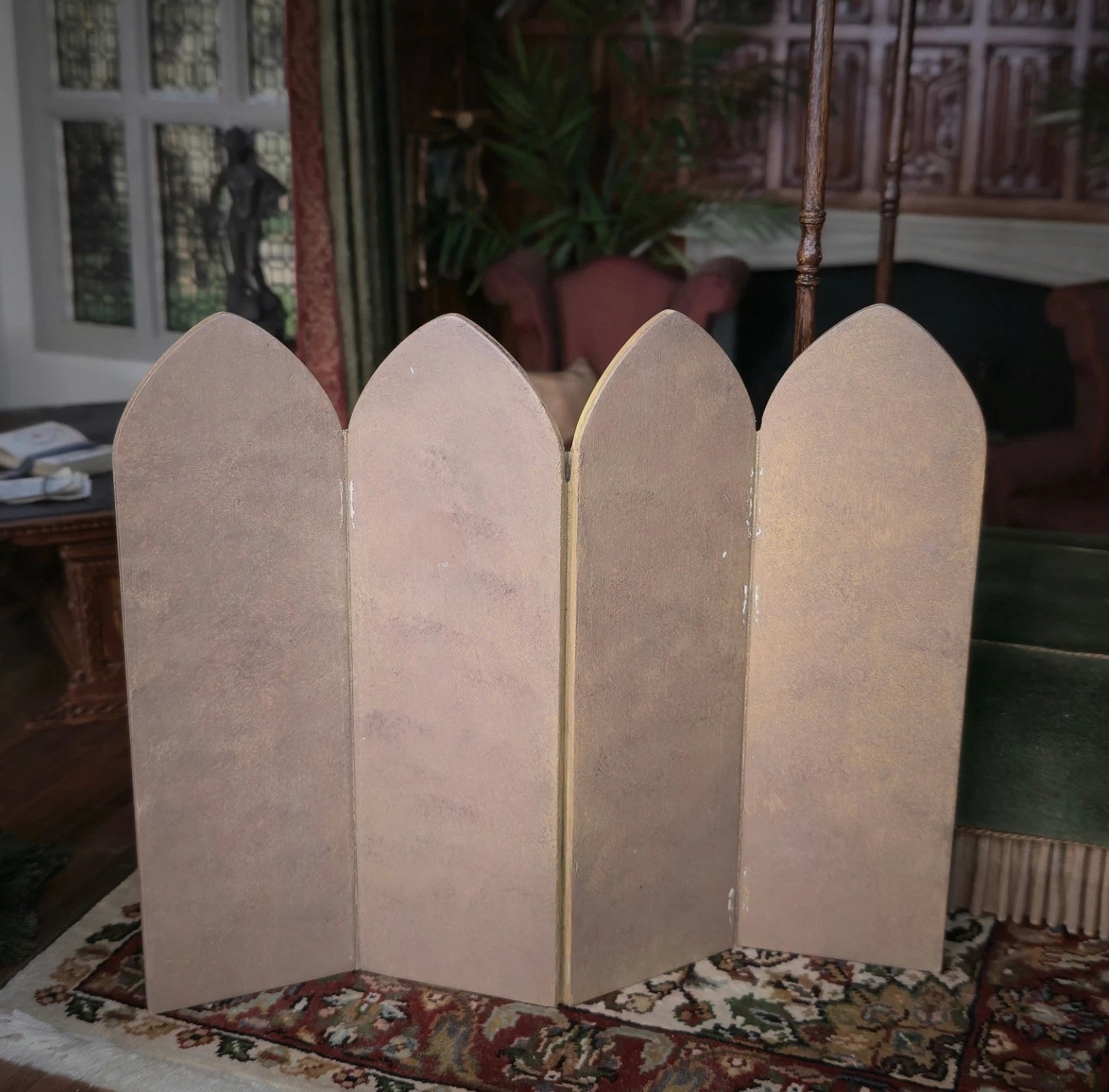 RARE Charlotte Hunt 1992 Hand-Painted Wooden Cathedral Library Screen