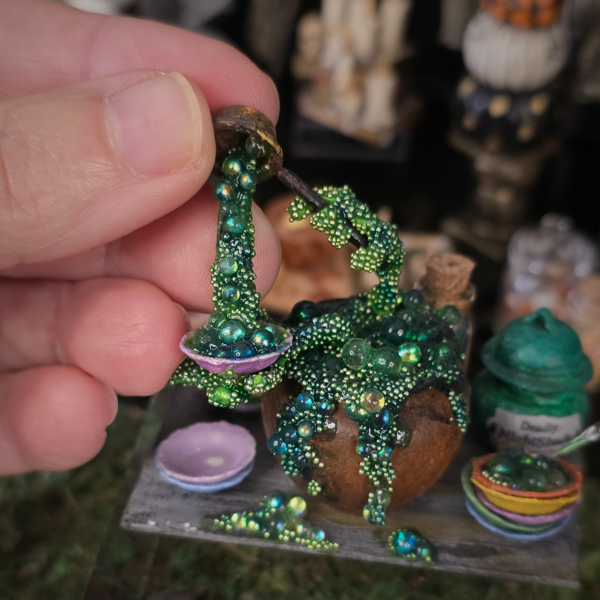 Magical Potion in Cauldron by Patricia Paul Hand Sculpted OOAK Whimsical Halloween Miniature (2015)