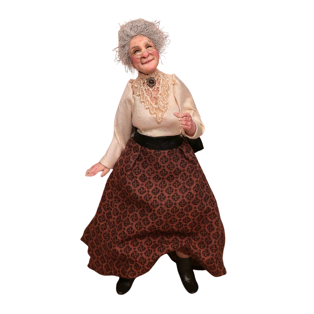 Jeanne Rullie Smiling Happy Older Granny Lady with Glasses 1:12 Miniature Doll