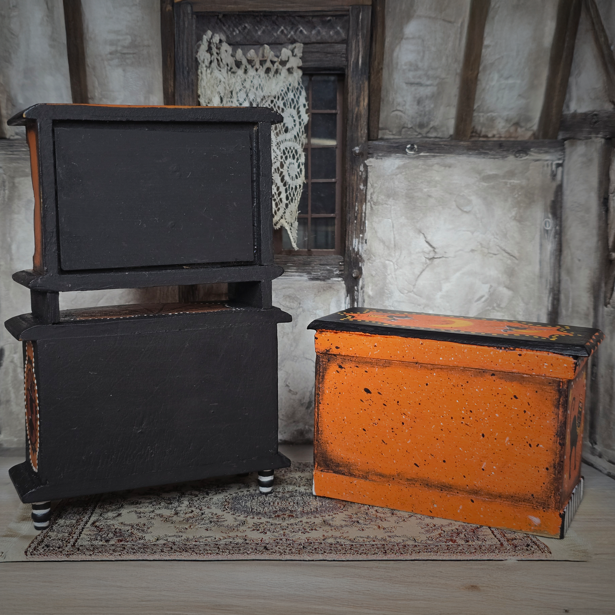 Hand-Painted Halloween Furniture Spooky OOAK Sideboard & Kitchen Hutch by Demy