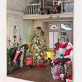 Load image into Gallery viewer, Decorative Christmas scene with a tree, Santa Claus, and stockings in a small house.
