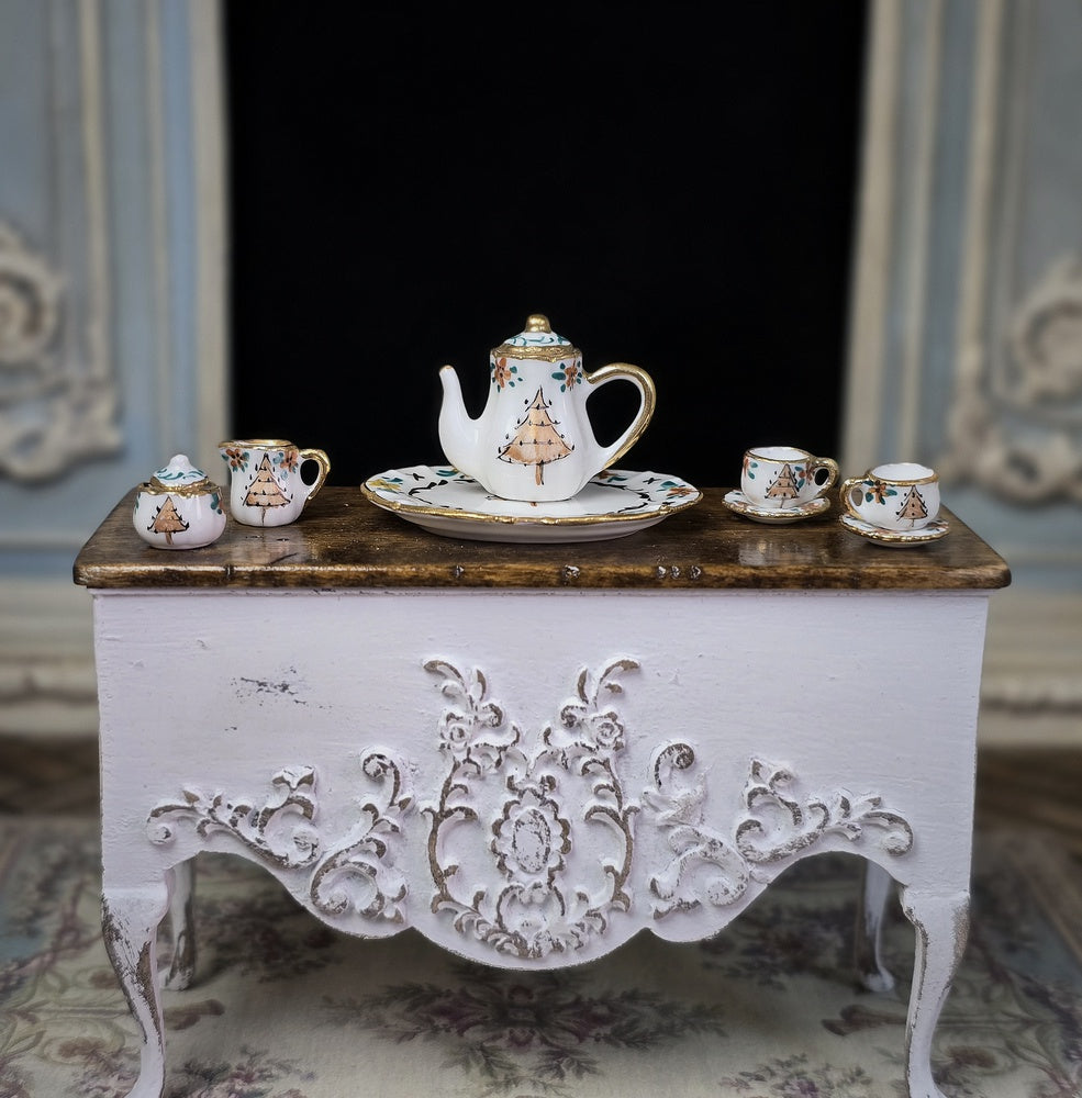 Beate Wickert OOAK Christmas Tree Tea Service for Two Dollhouse Miniature Set