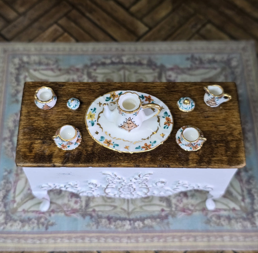 Beate Wickert OOAK Christmas Tree Tea Service for Two Dollhouse Miniature Set
