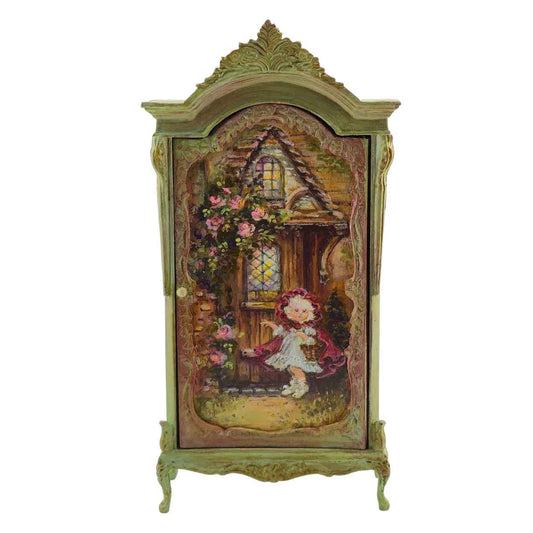 Jill Dianne Green Hand-Painted Fairytale Wardrobe Cabinet with Storybook Murals