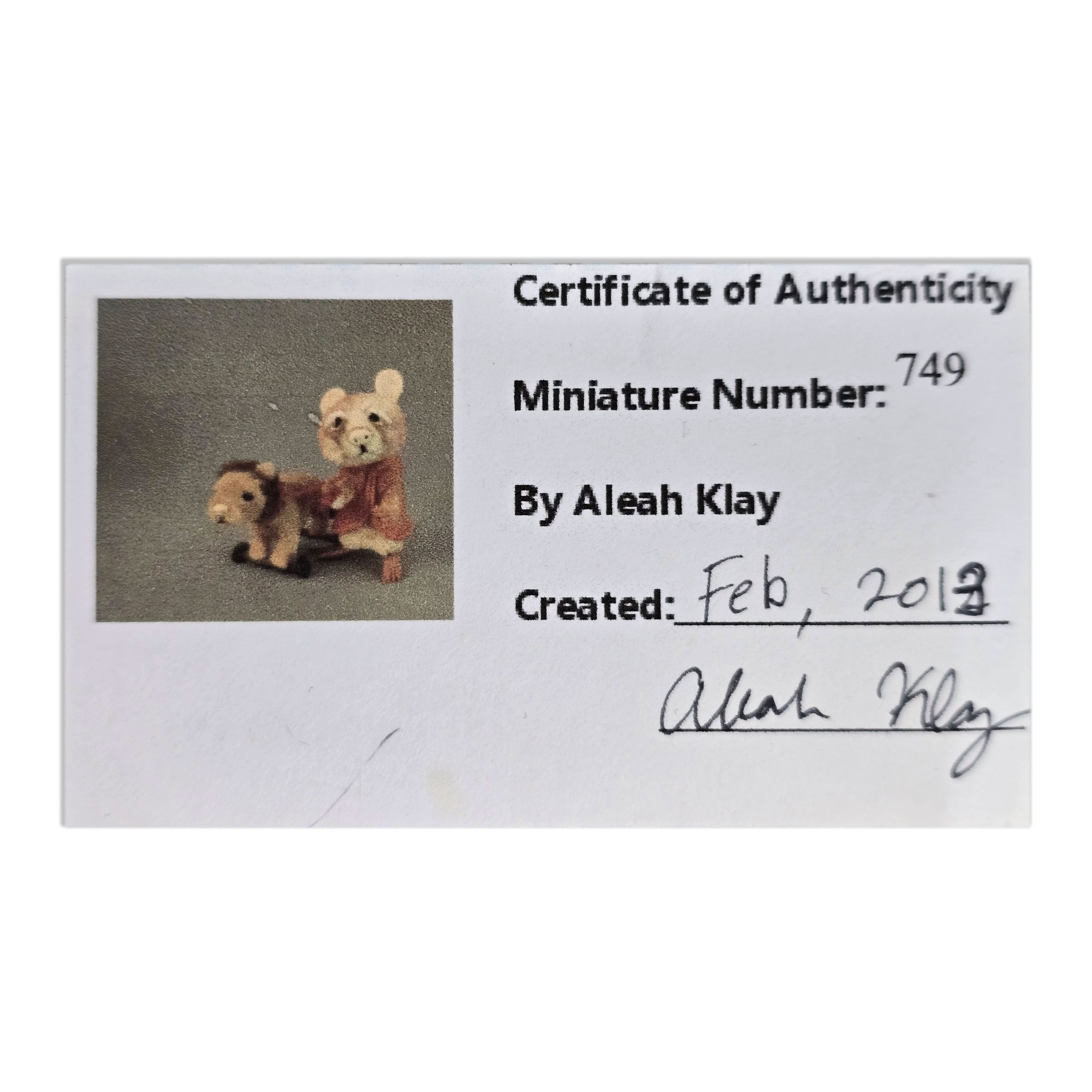 Aleah Klay Mouse with Lion Pull Toy OOAK Miniature c.2012