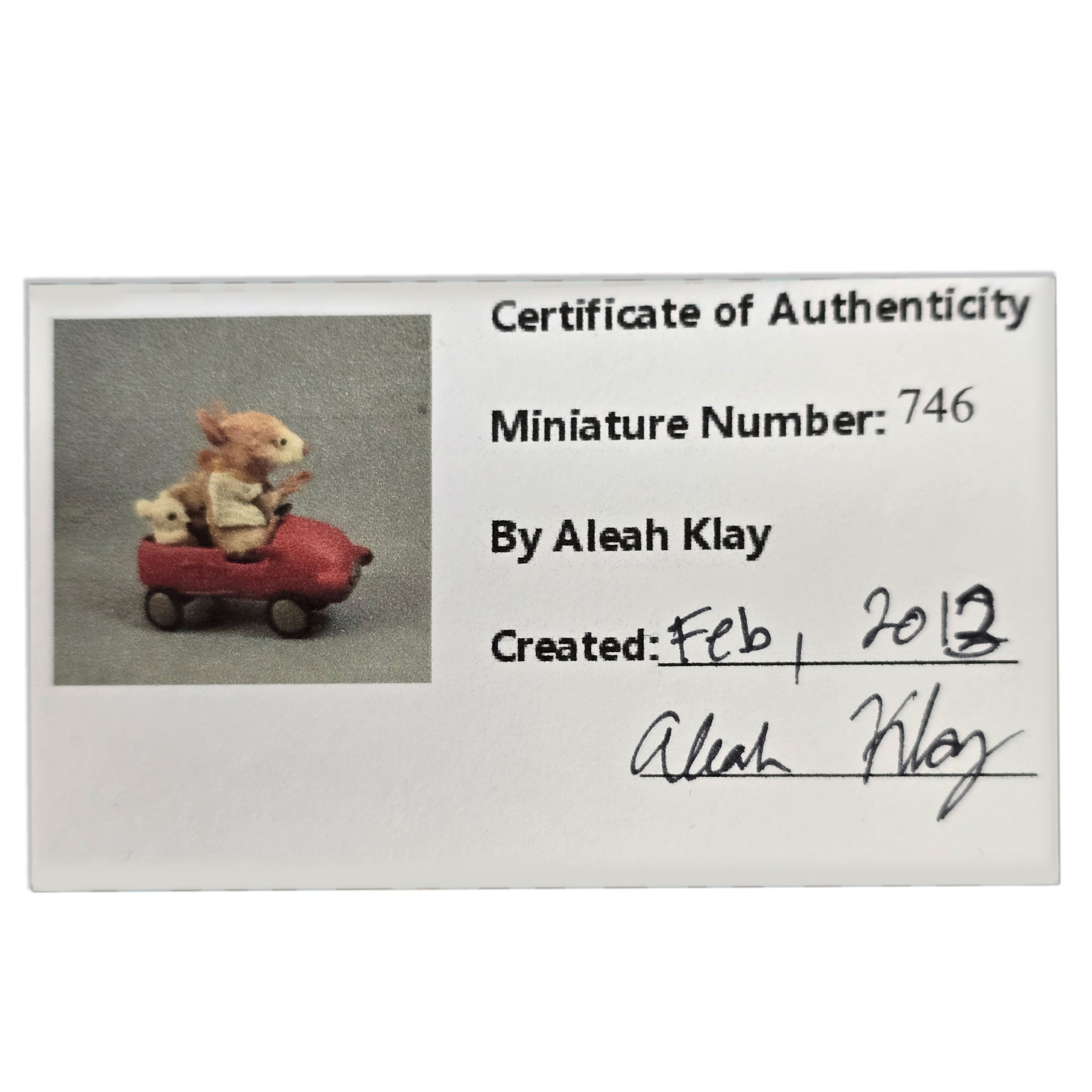 Aleah Klay “Miniature Mouse Driving Red Car with Teddy Bears” OOAK 2012