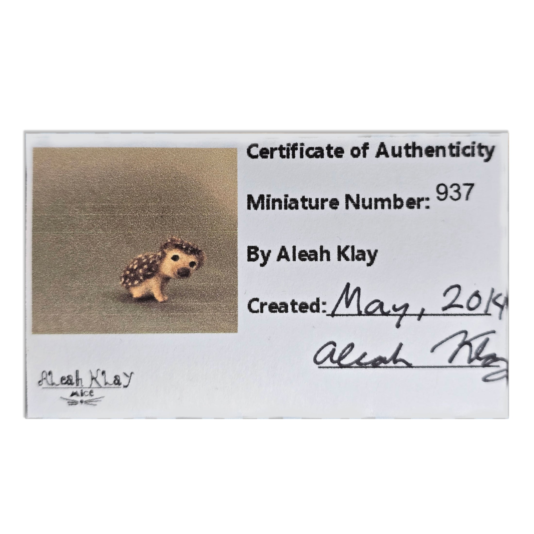 Aleah Klay Tiny Hedgehog OOAK Miniature c.2014
