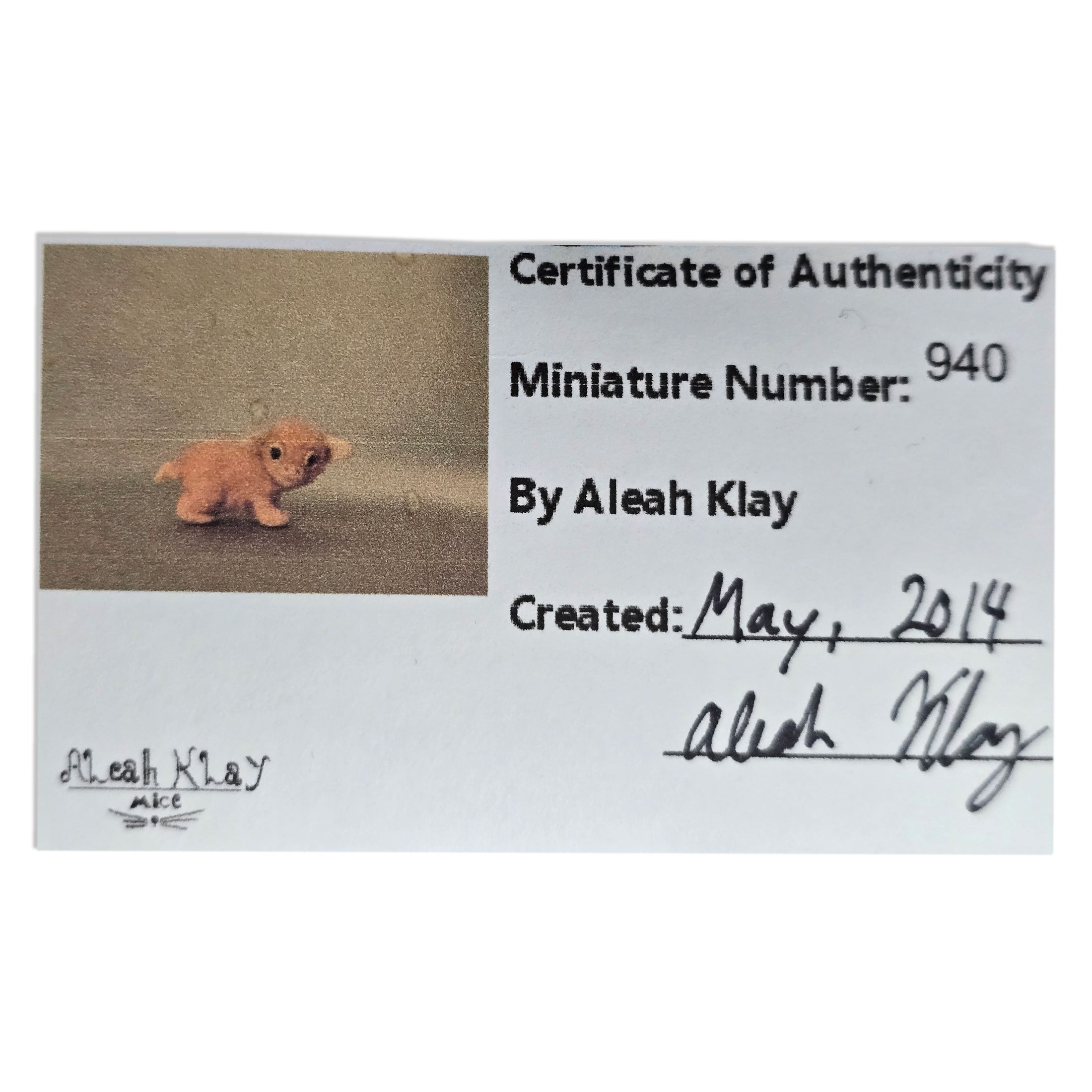 Aleah Klay “Miniature Piglet Mouse Pet” OOAK 2014 Hand Sculpted