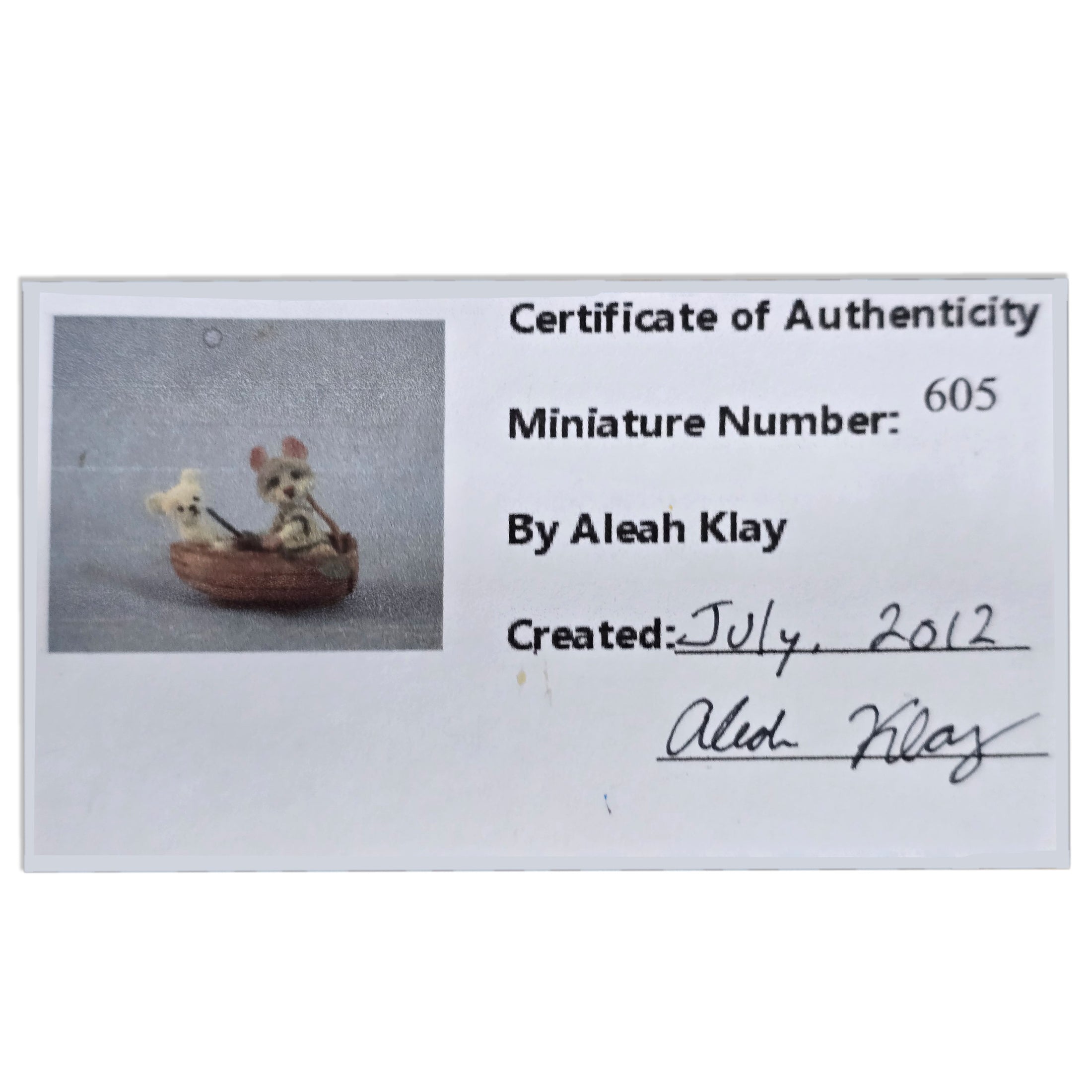 Aleah Klay Mouse in Row Boat with Teddy Bear OOAK Miniature c.2012