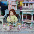 Load image into Gallery viewer, Vintage Artisan Pink & Gold Dressed Bed with Teddy Bear 1:48 Scale Nursery Toy
