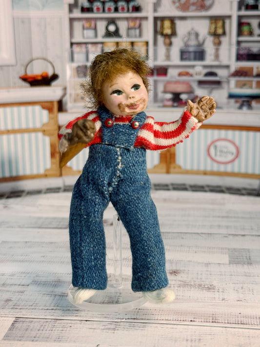 Messy Little Boy Doll with Overalls & Ice Cream Cone, standing, front