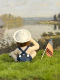 Load image into Gallery viewer, Saluting Patriotic Seated Little Boy Toddler Doll w Flag, back side
