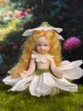 Load image into Gallery viewer, Porcelain Jointed Blonde Flower Fairy Girl Dollhouse Doll, front view

